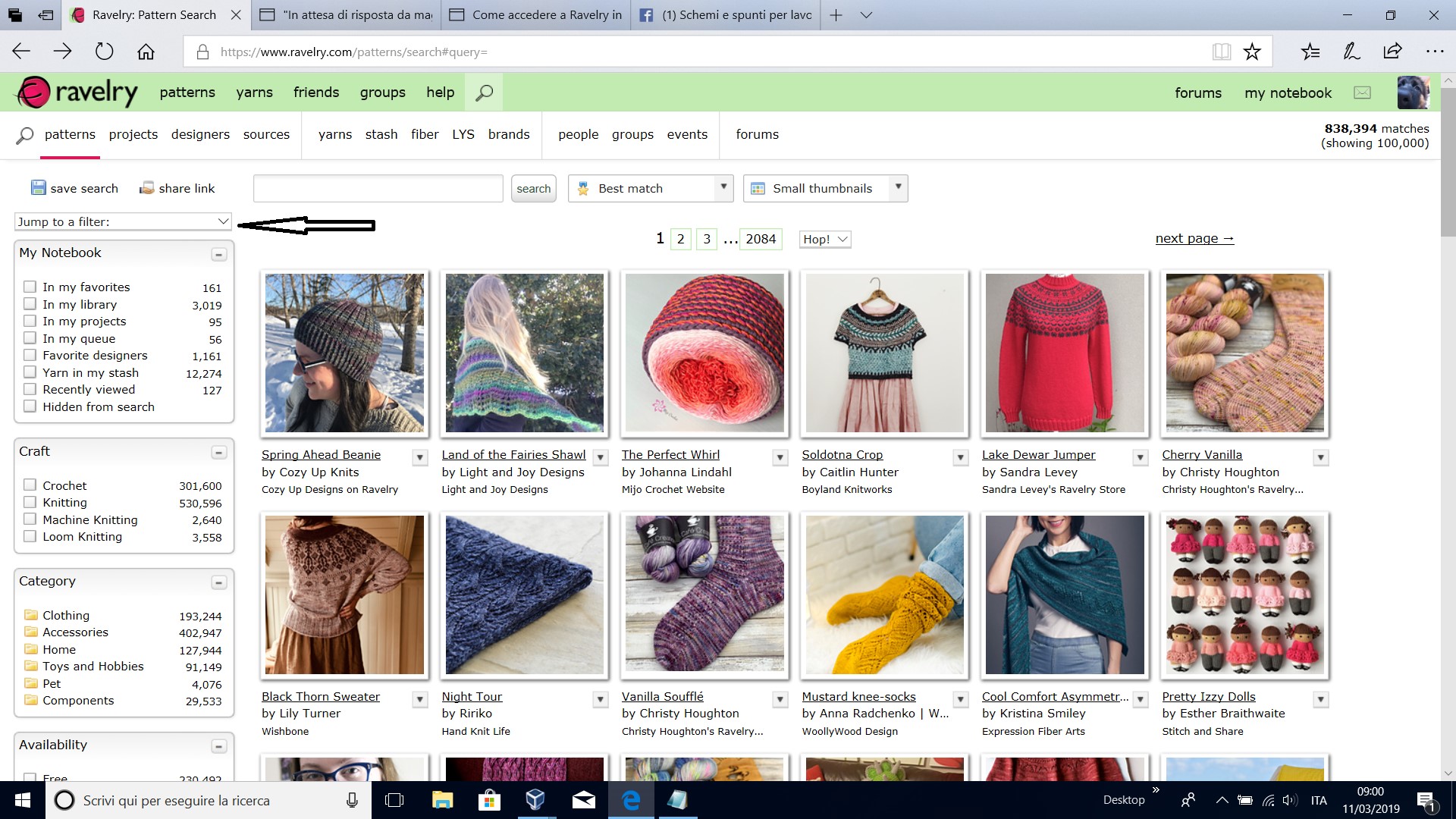 ravelry menù parametri