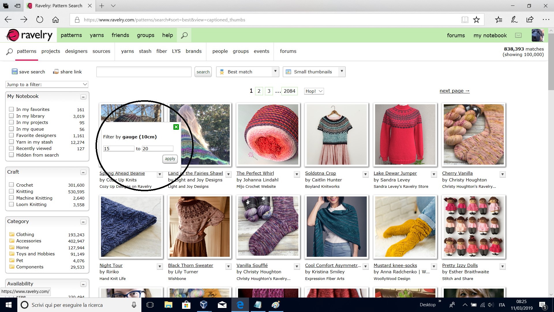 ravelry impostazione gauge tensione