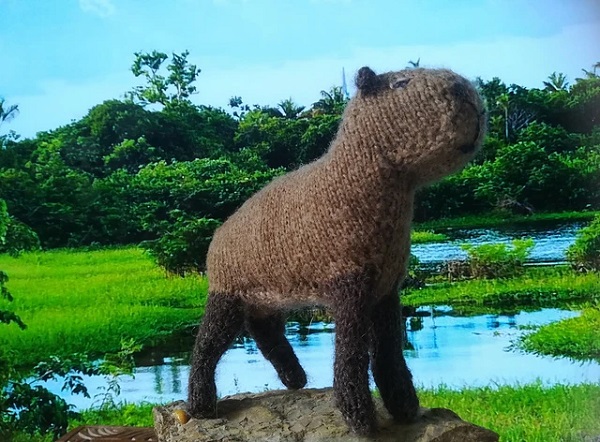Amigurumi di capibara a maglia realizzato da Viv's Knits