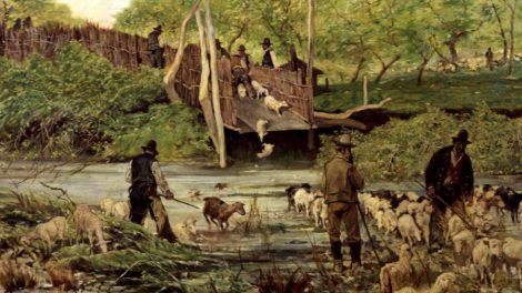 Il salto della pecora, paesaggio campestre (dipinto) di Fattori Giovanni (sec. XIX)