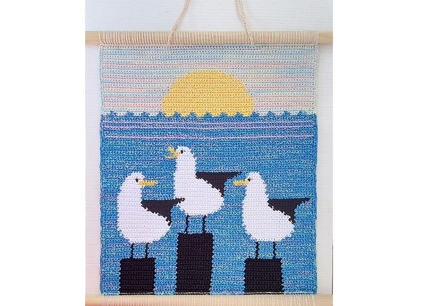 Immagine del modello di arazzo a uncinetto Three Seagulls pattern